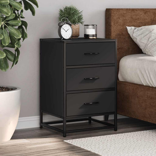 vidaXL Bedside Cabinet Black 40x34.5x60 cm Engineered Wood and Metal
