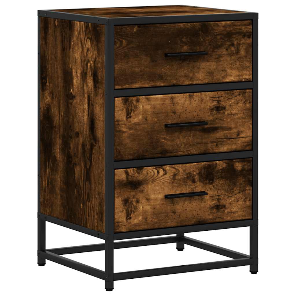 vidaXL Bedside Cabinet Smoked Oak 40x34.5x60 cm Engineered Wood and Metal
