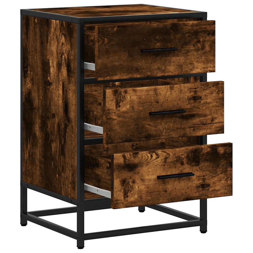 vidaXL Bedside Cabinet Smoked Oak 40x34.5x60 cm Engineered Wood and Metal