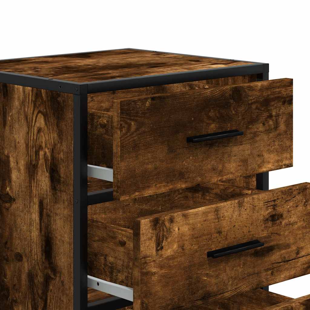 vidaXL Bedside Cabinet Smoked Oak 40x34.5x60 cm Engineered Wood and Metal