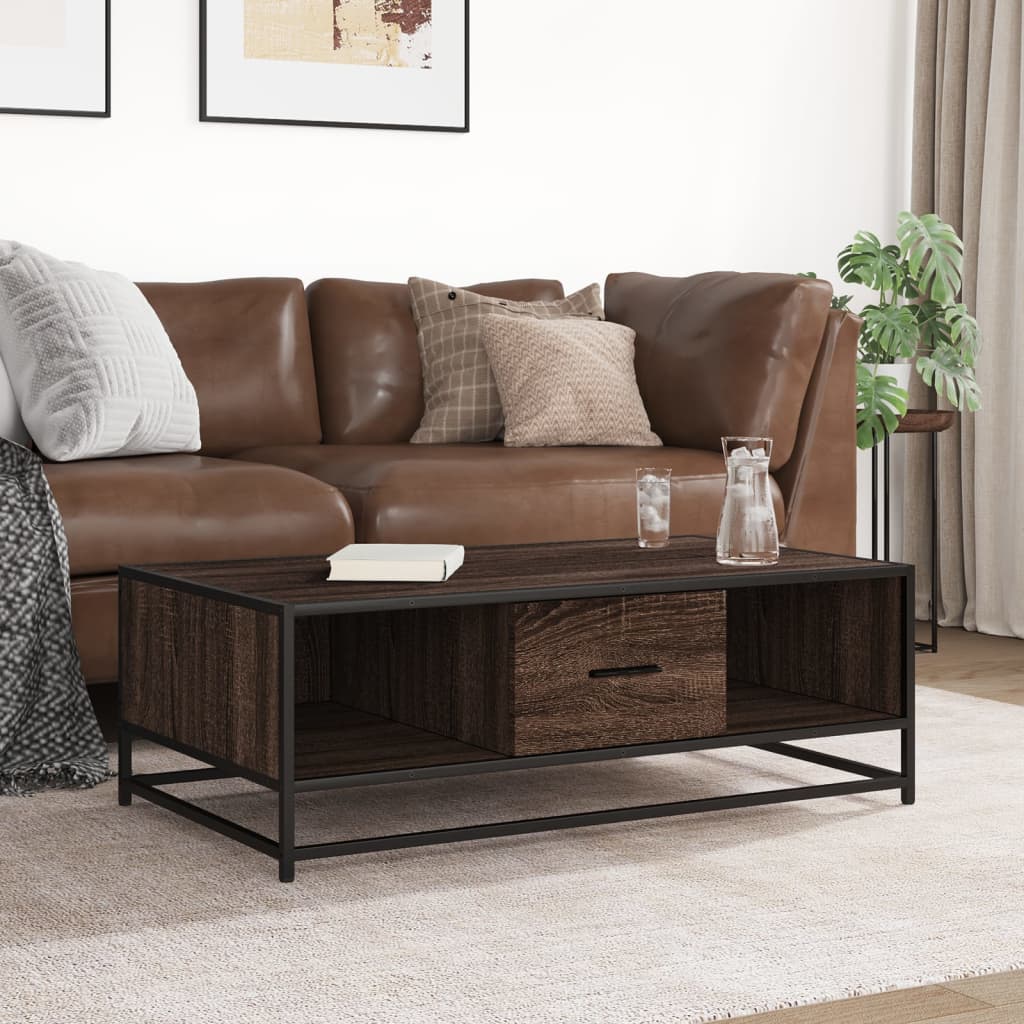 Coffee Table Brown Oak 100x57x35 cm Engineered Wood and Metal