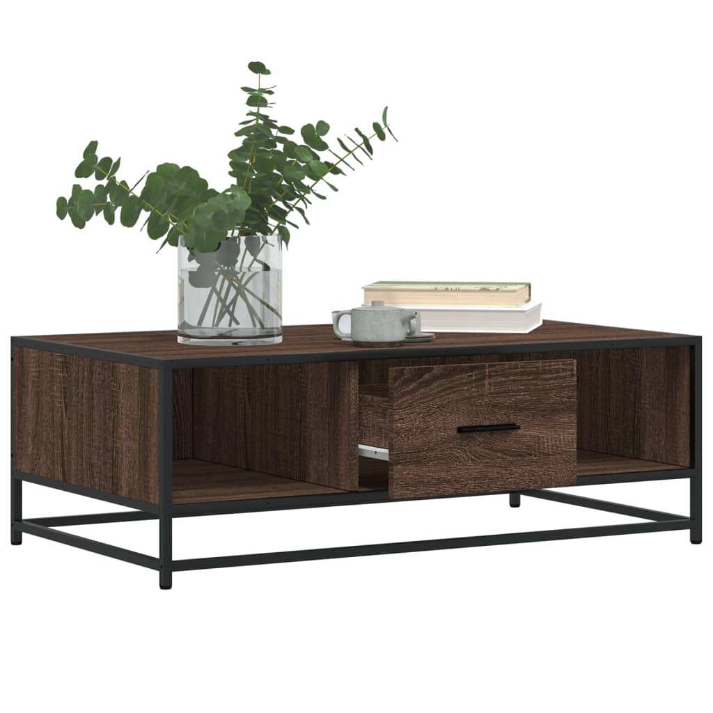 Coffee Table Brown Oak 100x57x35 cm Engineered Wood and Metal