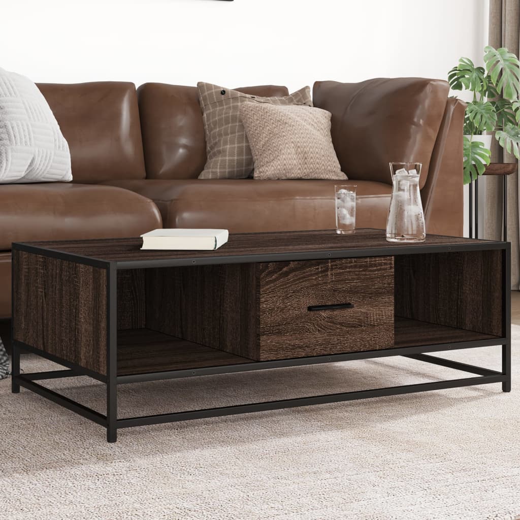 Coffee Table Brown Oak 100x57x35 cm Engineered Wood and Metal