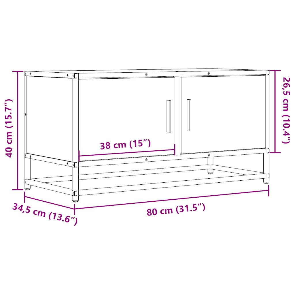 TV Cabinet Smoked Oak 80x34,5x40 cm Engineered Wood and Metal