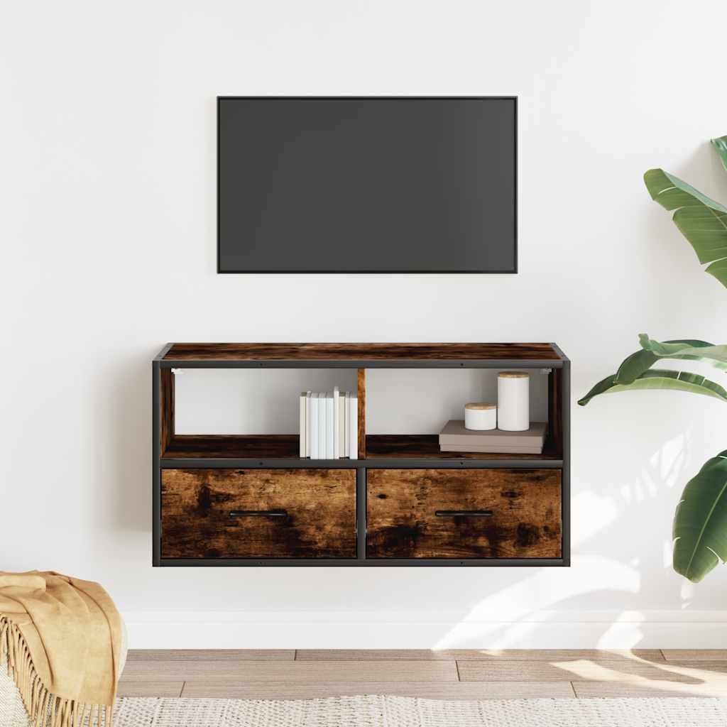 TV Cabinet Smoked Oak 80x31x39,5 cm Engineered Wood and Metal