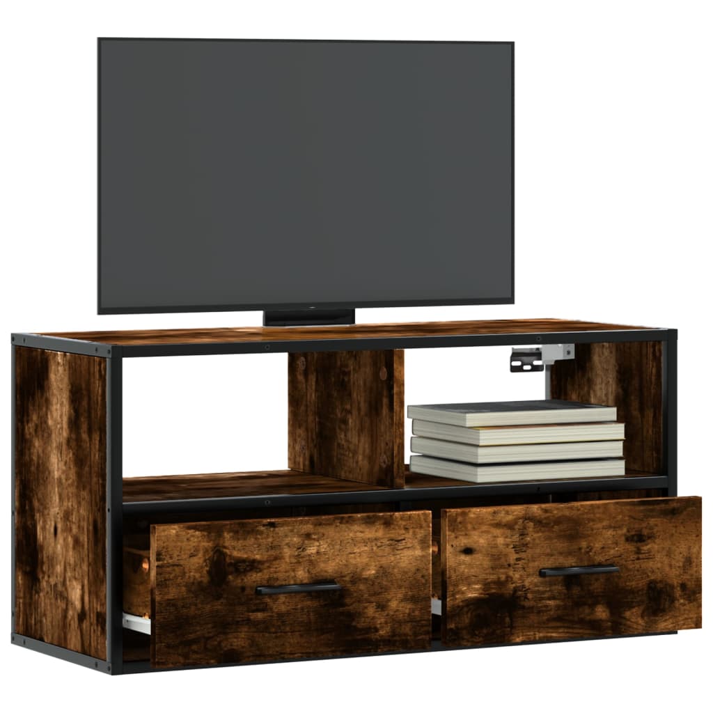 TV Cabinet Smoked Oak 80x31x39,5 cm Engineered Wood and Metal