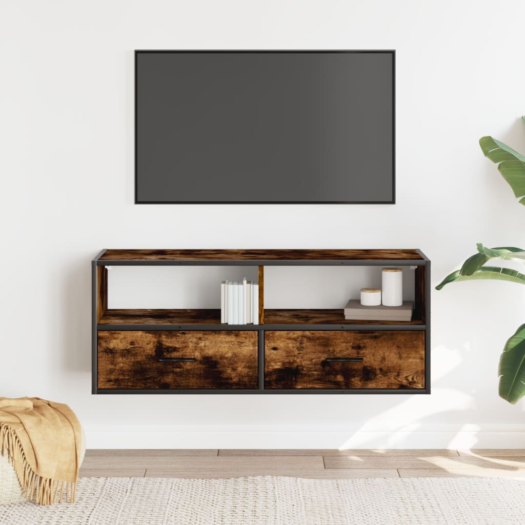 TV Cabinet Smoked Oak 100x31x39,5 cm Engineered Wood and Metal