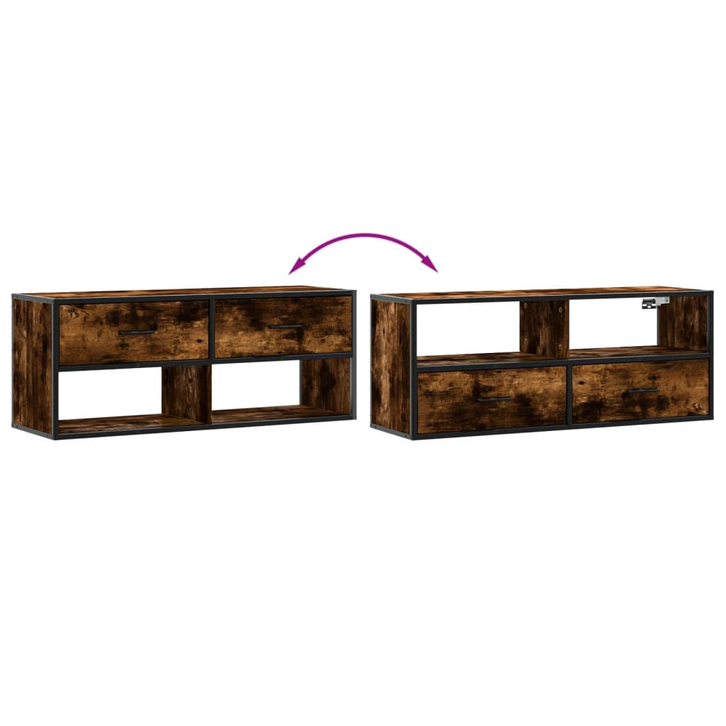 TV Cabinet Smoked Oak 100x31x39,5 cm Engineered Wood and Metal