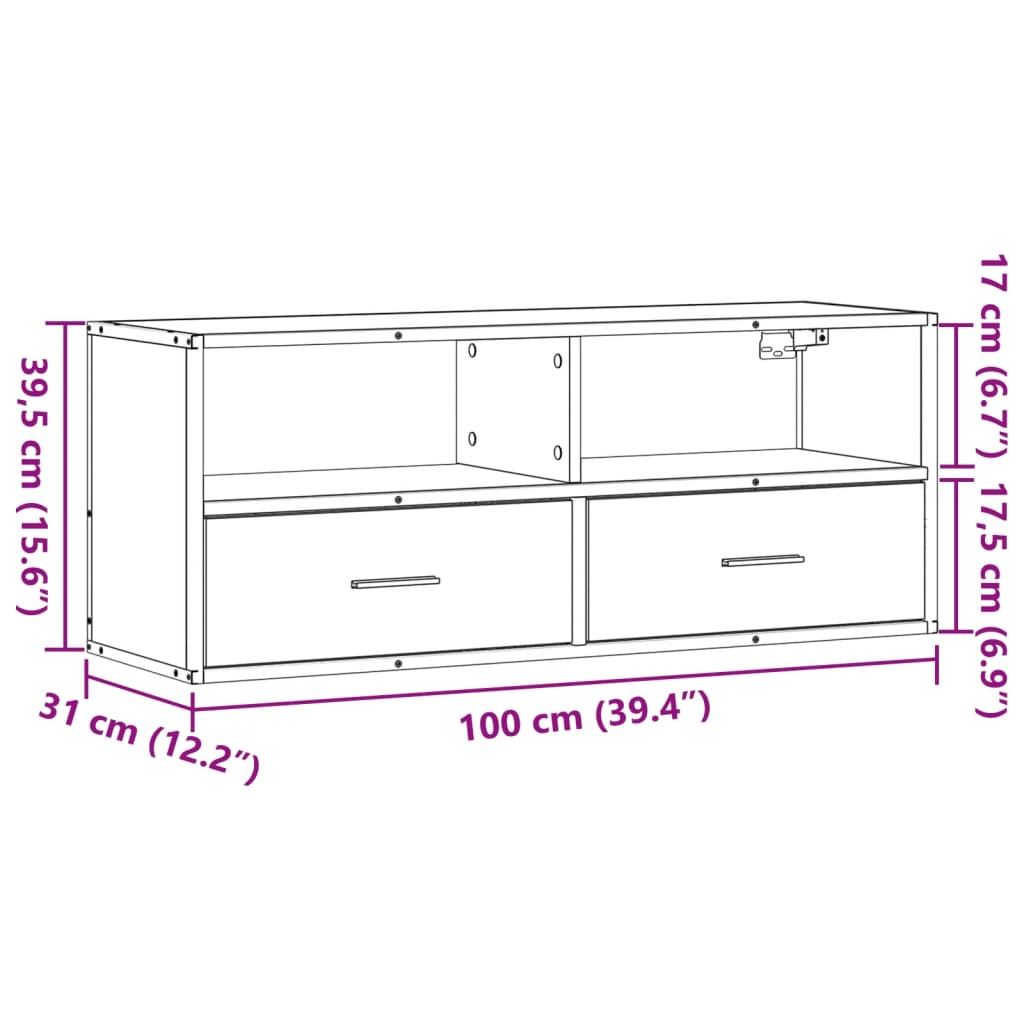 TV Cabinet Smoked Oak 100x31x39,5 cm Engineered Wood and Metal