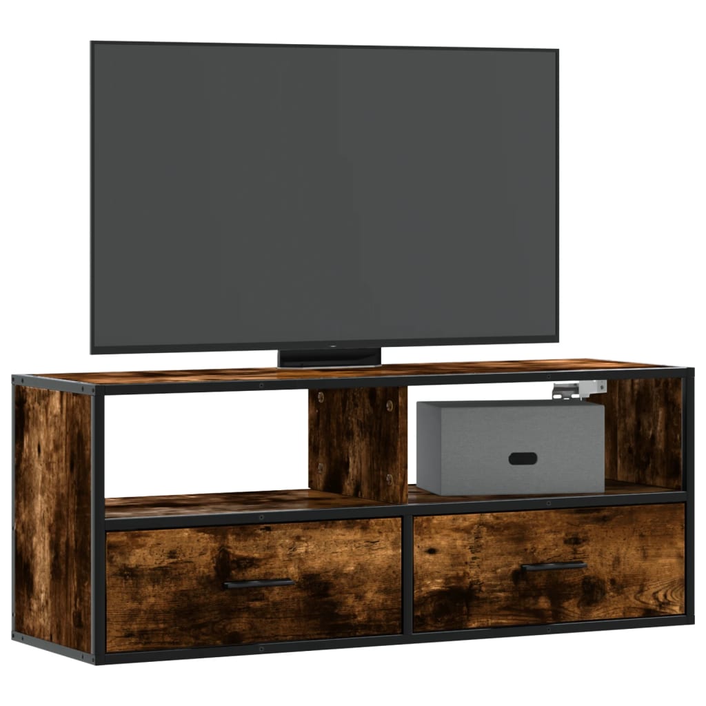 TV Cabinet Smoked Oak 100x31x39,5 cm Engineered Wood and Metal