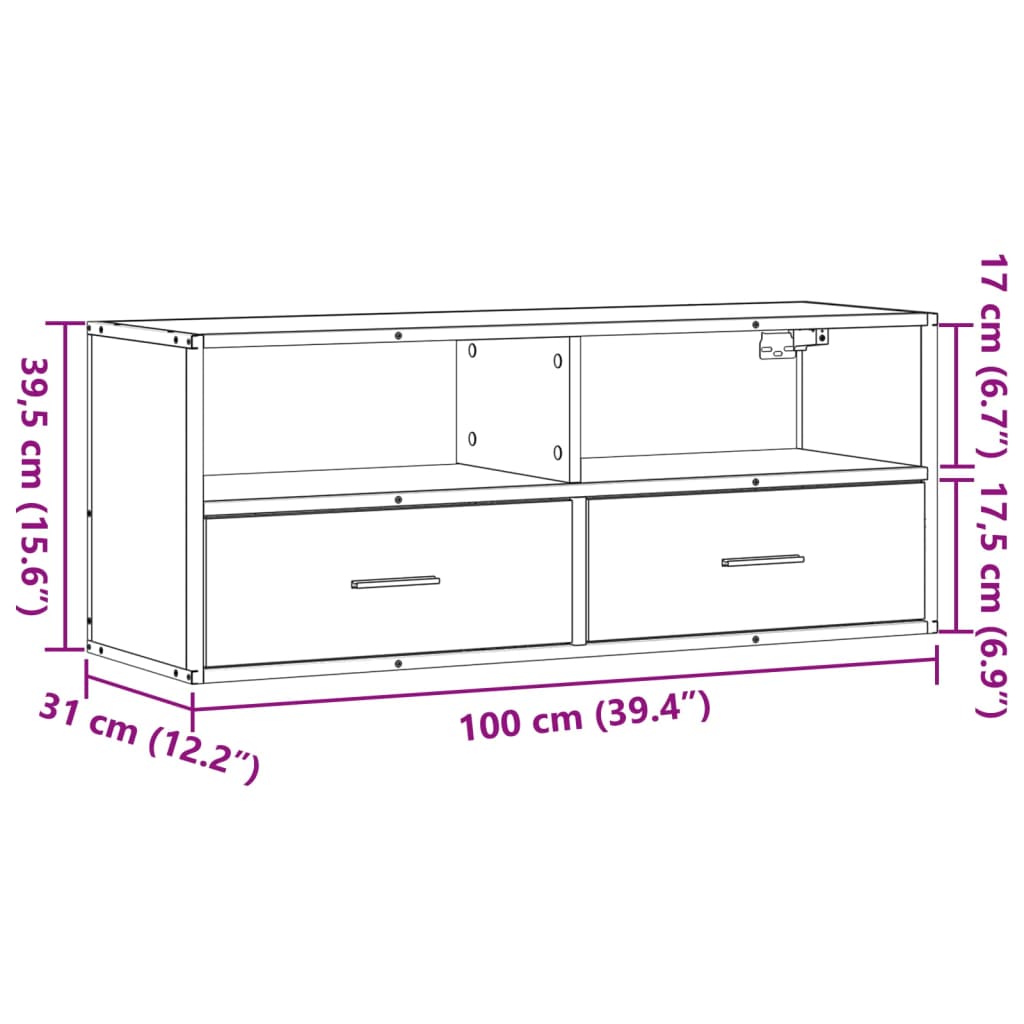 TV Cabinet Grey Sonoma 100x31x39,5 cm Engineered Wood and Metal
