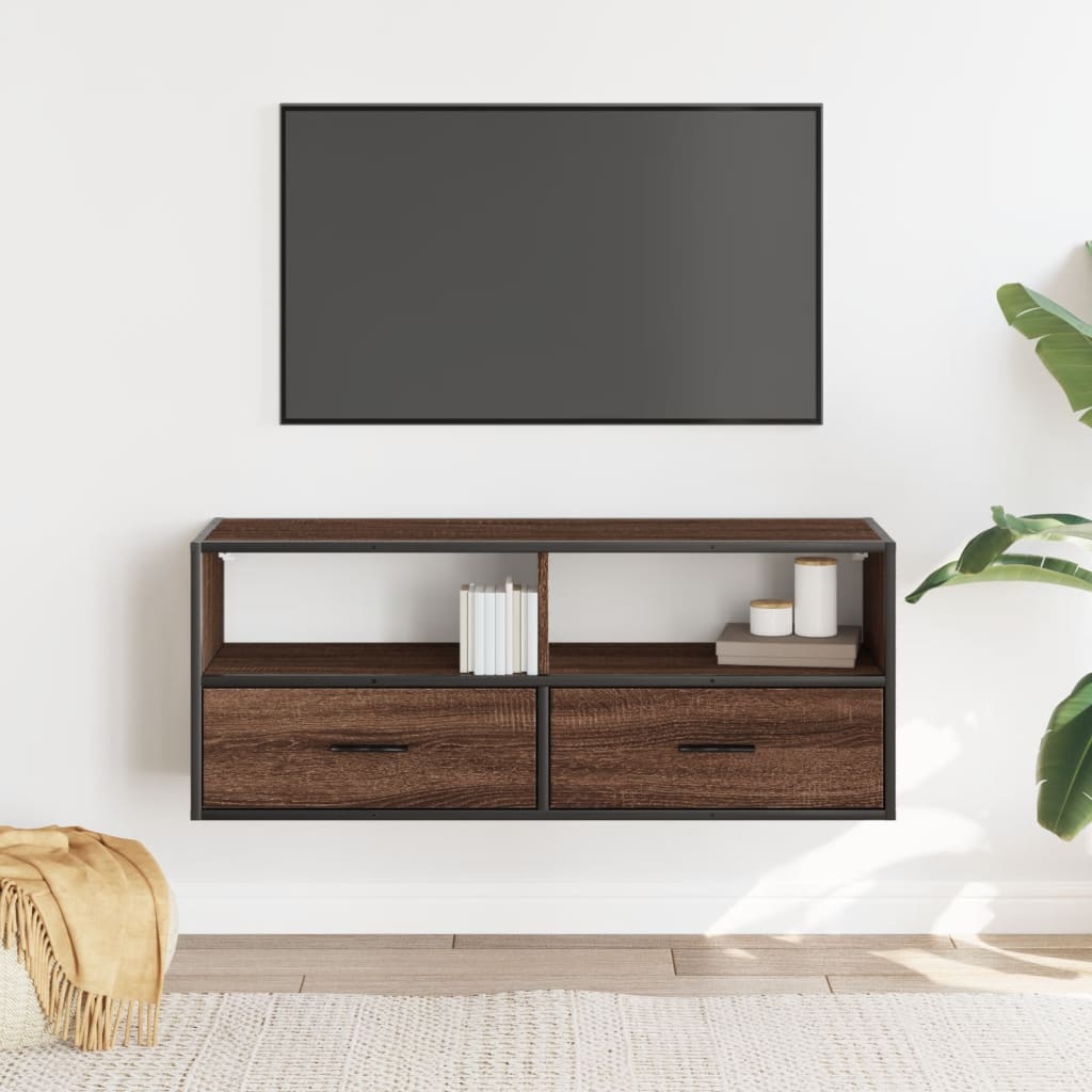 TV Cabinet Brown Oak 100x31x39,5 cm Engineered Wood and Metal