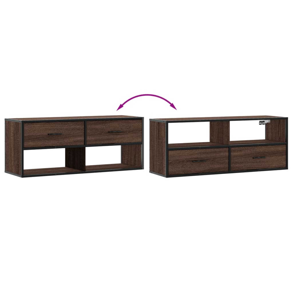 TV Cabinet Brown Oak 100x31x39,5 cm Engineered Wood and Metal