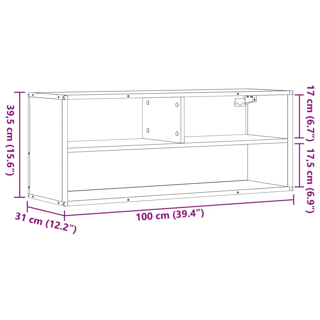 TV Cabinet Smoked Oak 100x31x39,5 cm Engineered Wood and Metal
