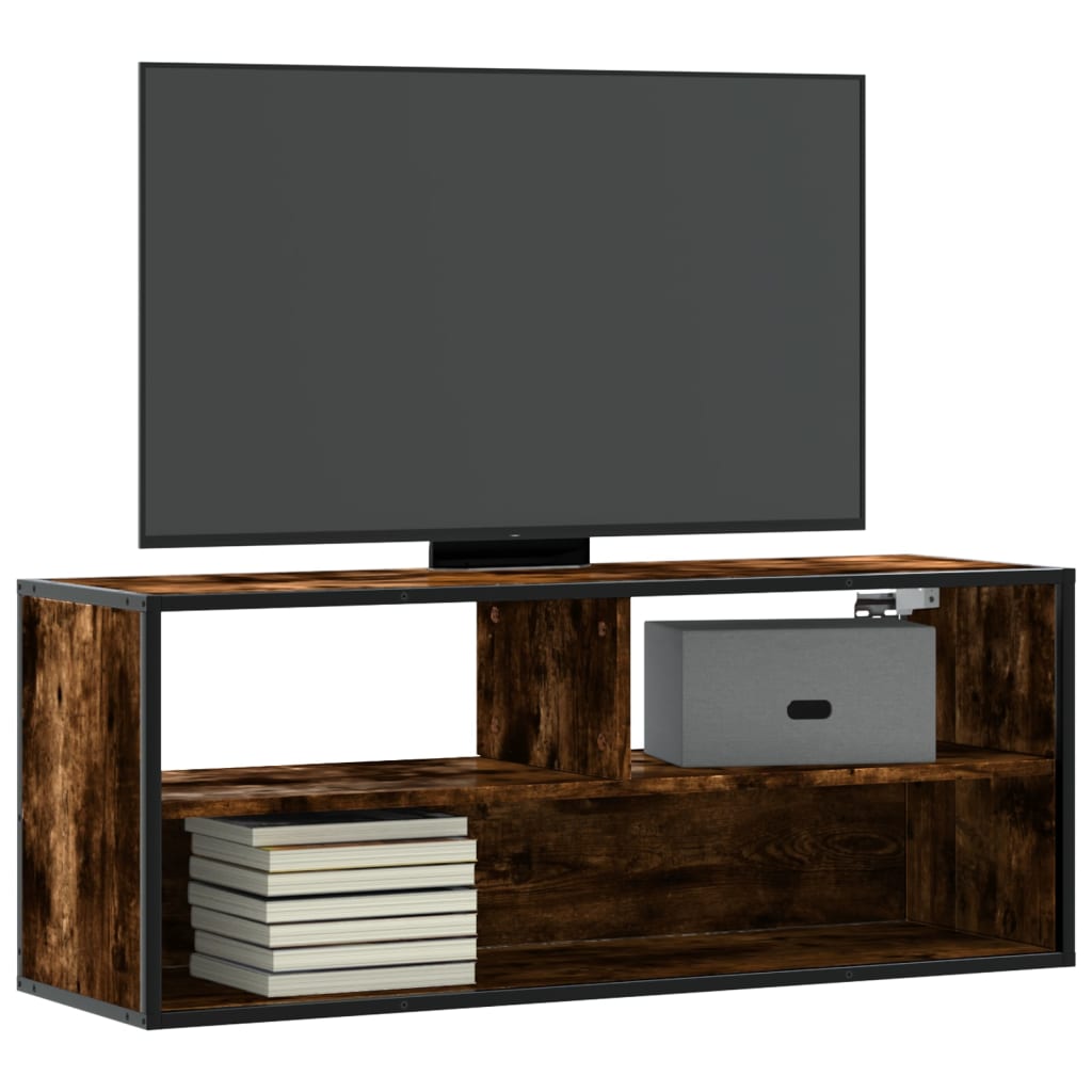 TV Cabinet Smoked Oak 100x31x39,5 cm Engineered Wood and Metal