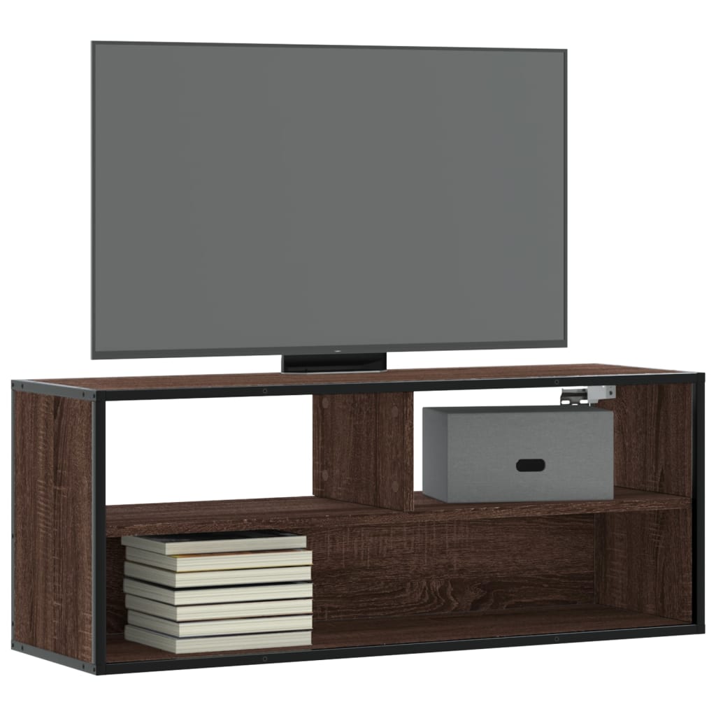 TV Cabinet Brown Oak 100x31x39,5 cm Engineered Wood and Metal