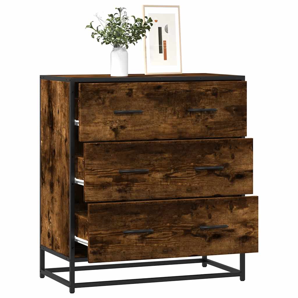 Sideboard Smoked Oak 68x35x76 cm Engineered Wood and Metal