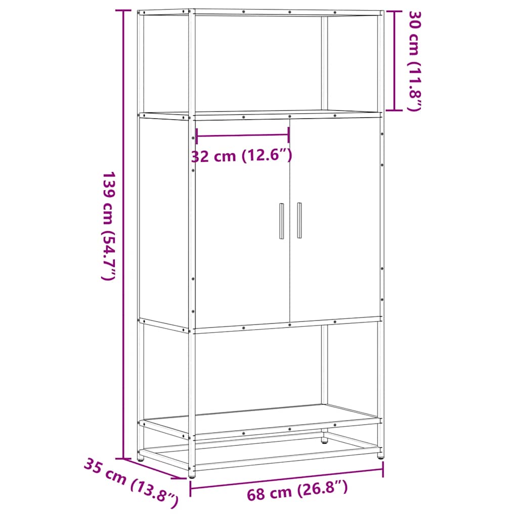 Highboard Brown Oak 68x35x139 cm Engineered Wood and Metal
