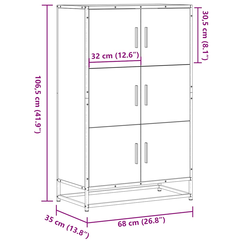 Highboard Black 68x35x106.5 cm Engineered Wood and Metal