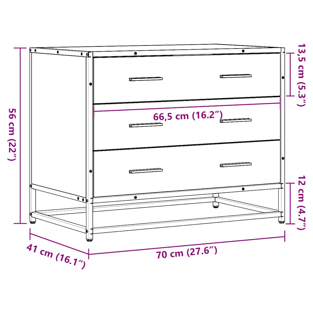 Drawer Cabinet Grey Sonoma 70x41x56 cm Engineered Wood