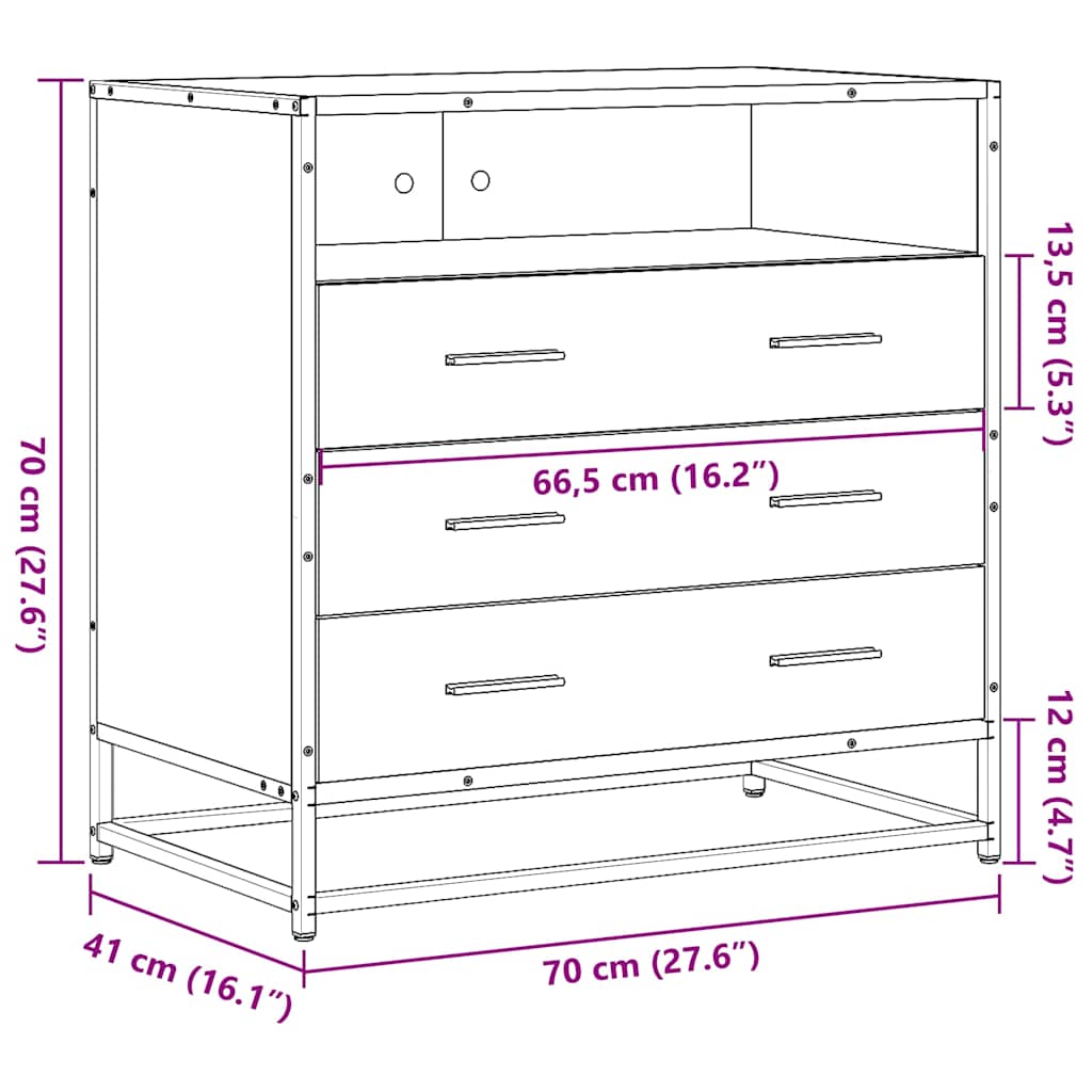Drawer Cabinet Grey Sonoma 70x41x70 cm Engineered Wood