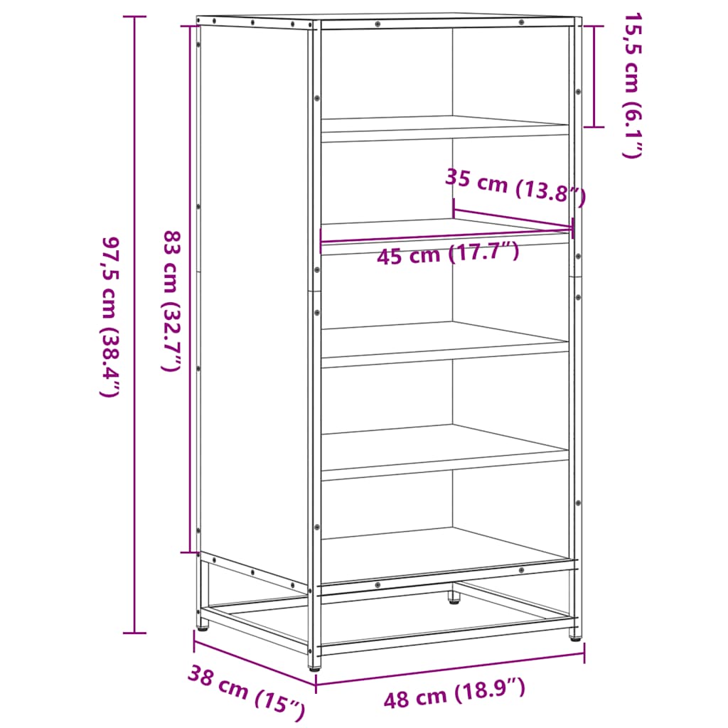 Shoe Rack Brown Oak 48x38x97.5 cm Engineered Wood