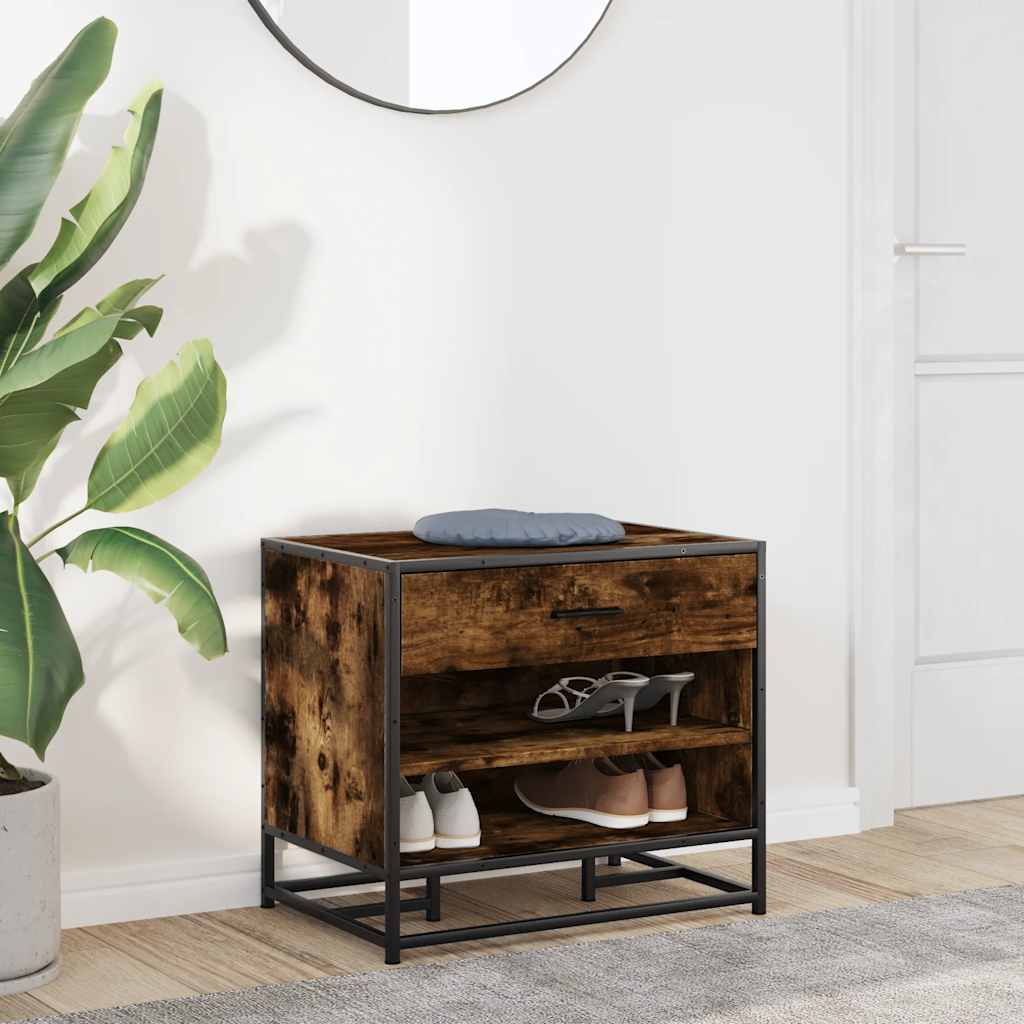 vidaXL Shoe Bench Smoked Oak 60x40x53.5 cm Engineered Wood and Metal