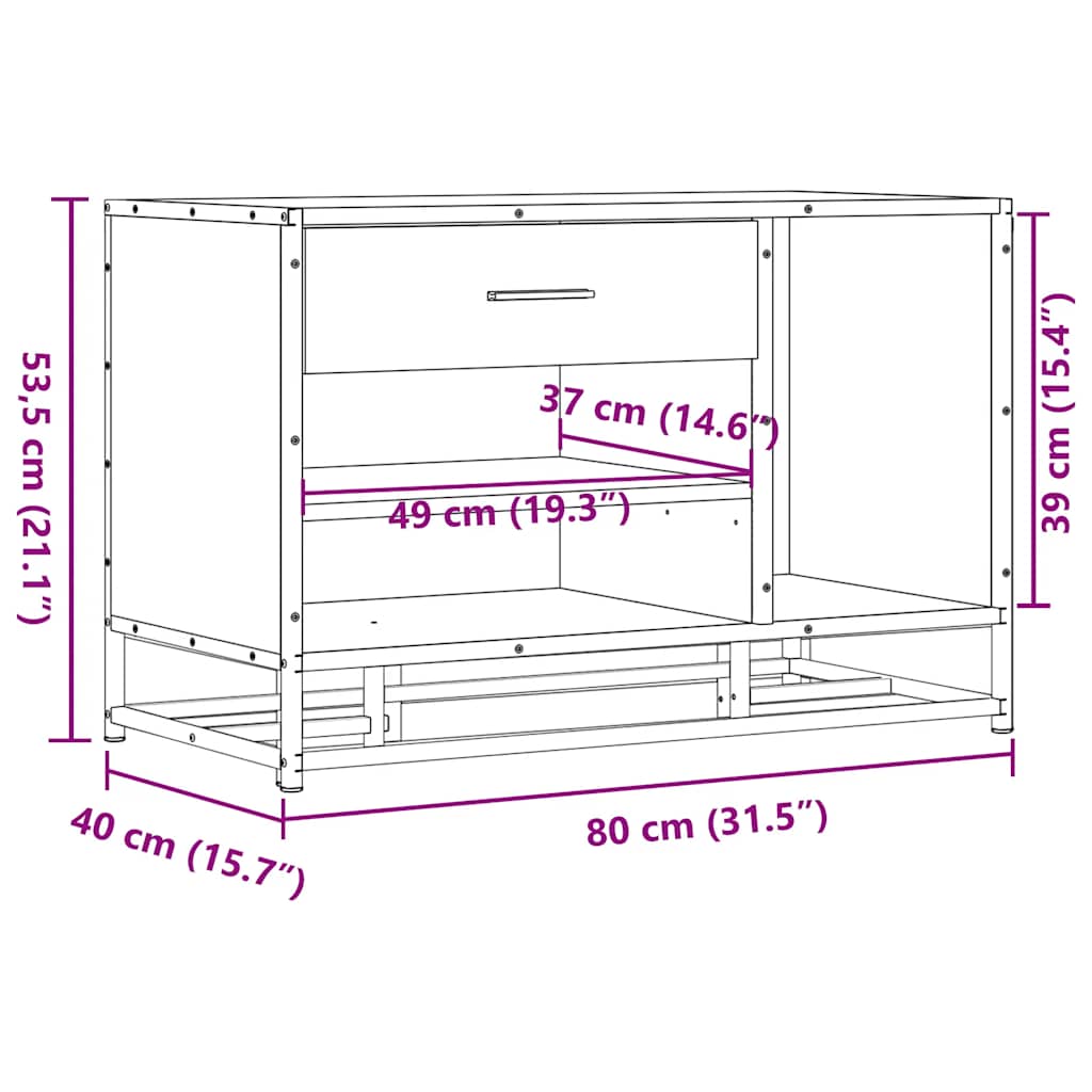 Shoe Bench Smoked Oak 80x40x53.5 cm Engineered Wood and Metal