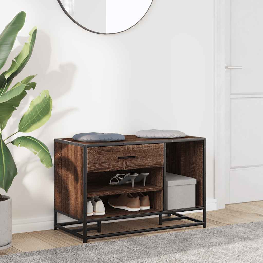vidaXL Shoe Bench Brown Oak 80x40x53.5 cm Engineered Wood and Metal