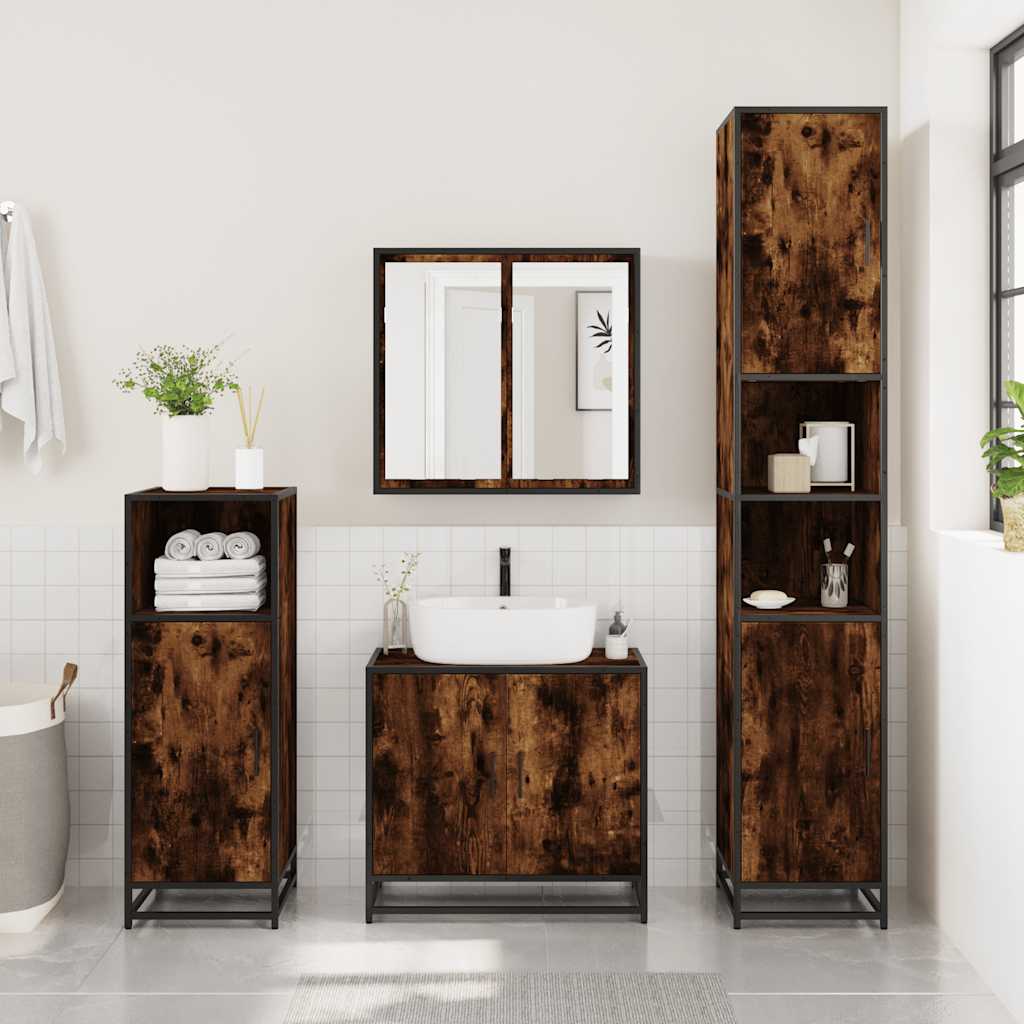 Bathroom Cabinet Smoked Oak 35x37,5x100 cm Engineered Wood