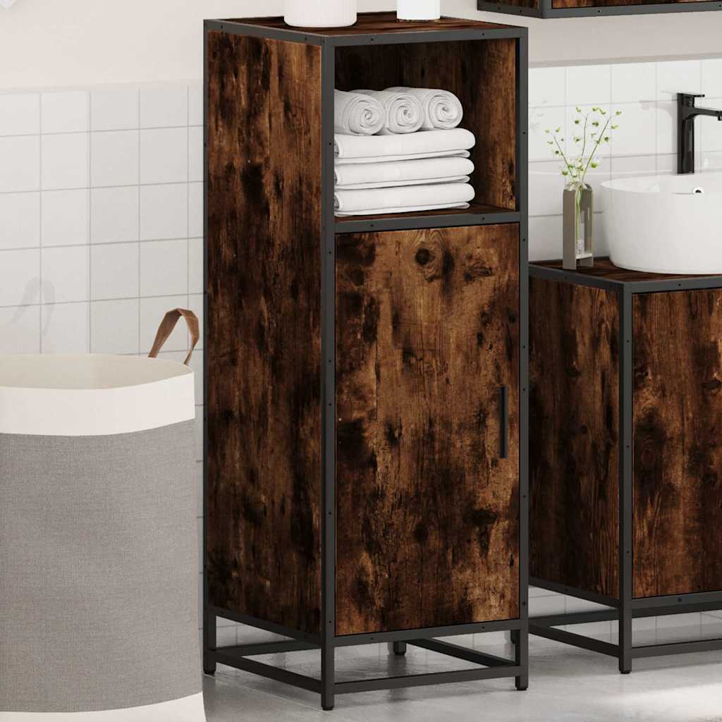 Bathroom Cabinet Smoked Oak 35x37,5x100 cm Engineered Wood