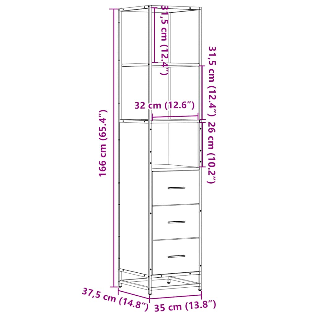 vidaXL Bathroom Cabinet Sonoma Oak 35x37.5x166 cm Engineered Wood