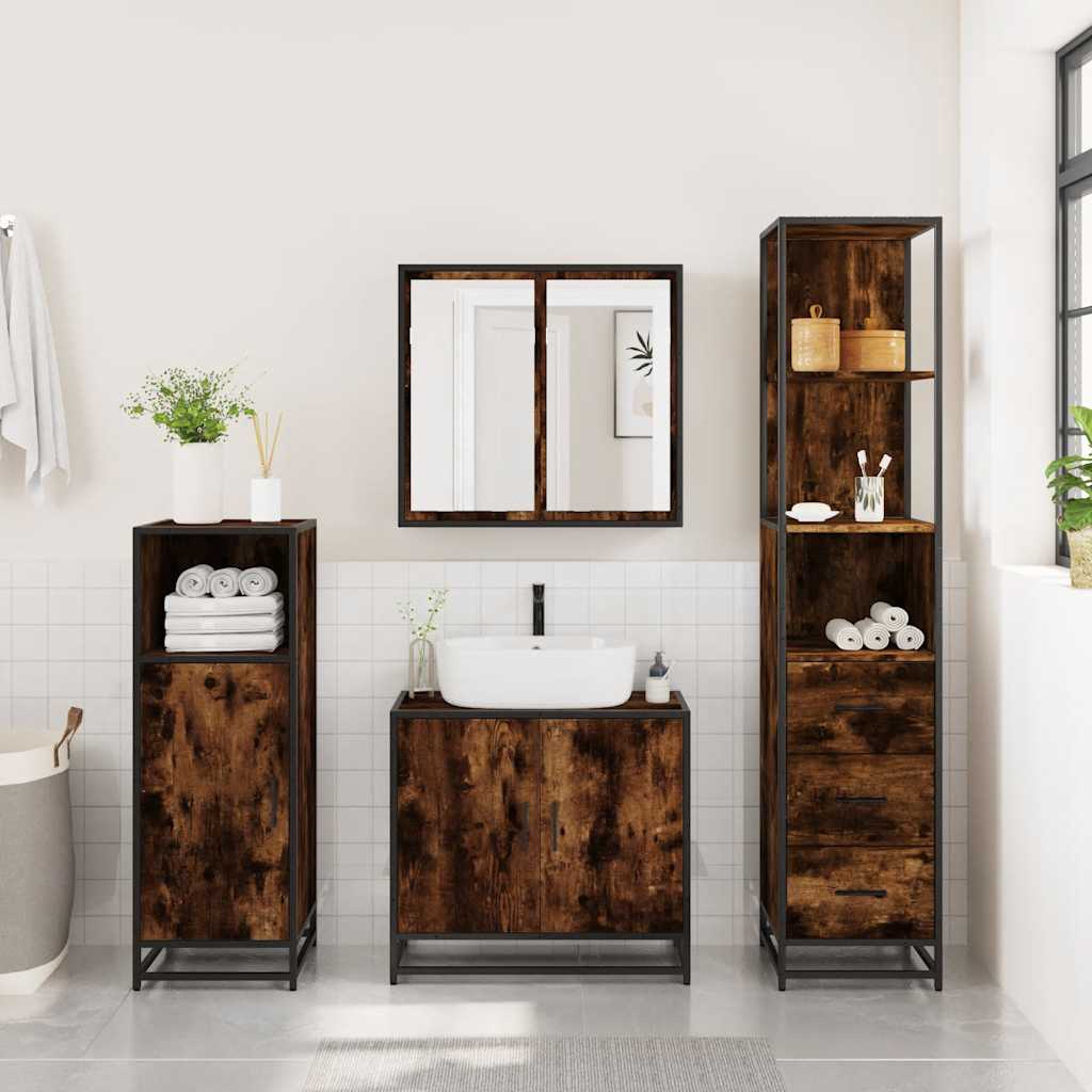 vidaXL Bathroom Cabinet Smoked Oak 35x37.5x166 cm Engineered Wood