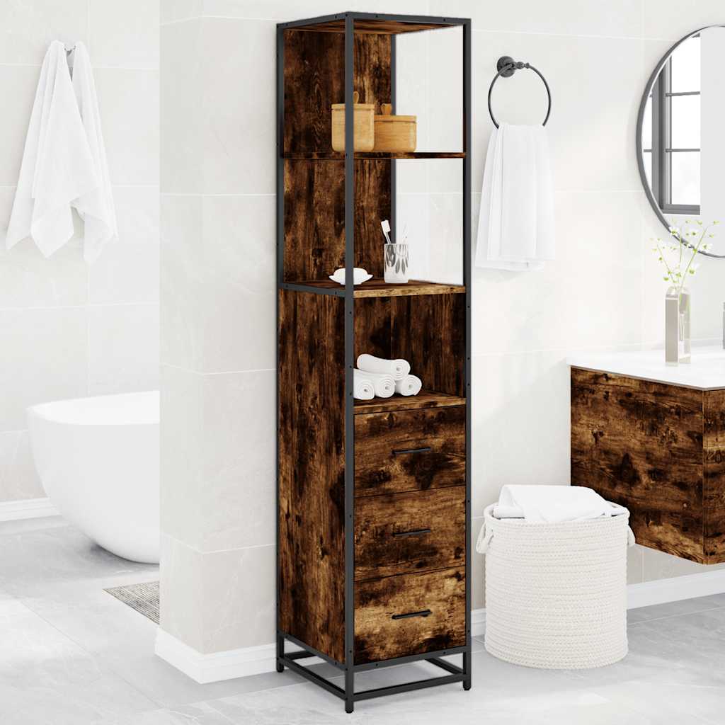 vidaXL Bathroom Cabinet Smoked Oak 35x37.5x166 cm Engineered Wood