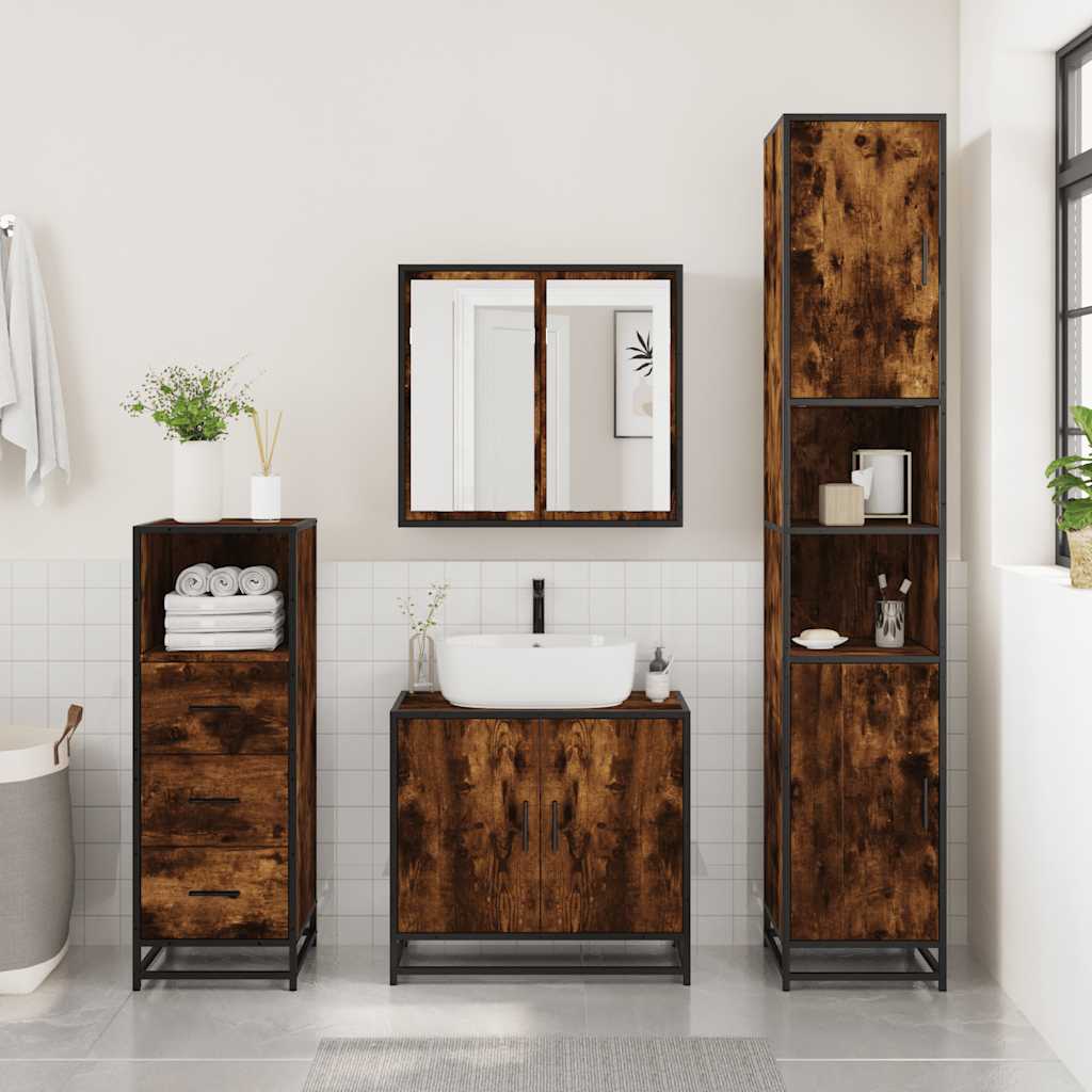 vidaXL Bathroom Cabinet Smoked Oak 35x37.5x100 cm Engineered Wood