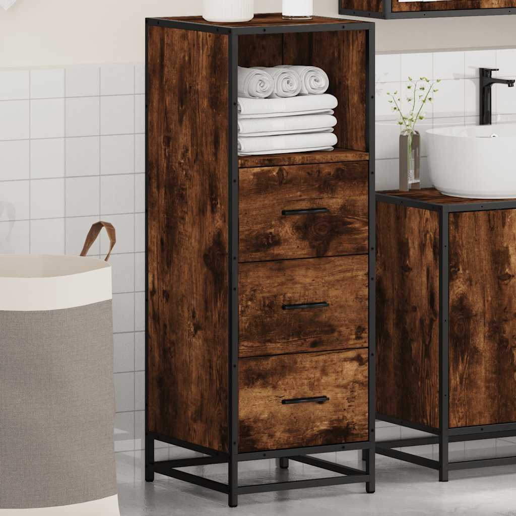 Bathroom Cabinet Smoked Oak 35x37,5x100 cm Engineered Wood