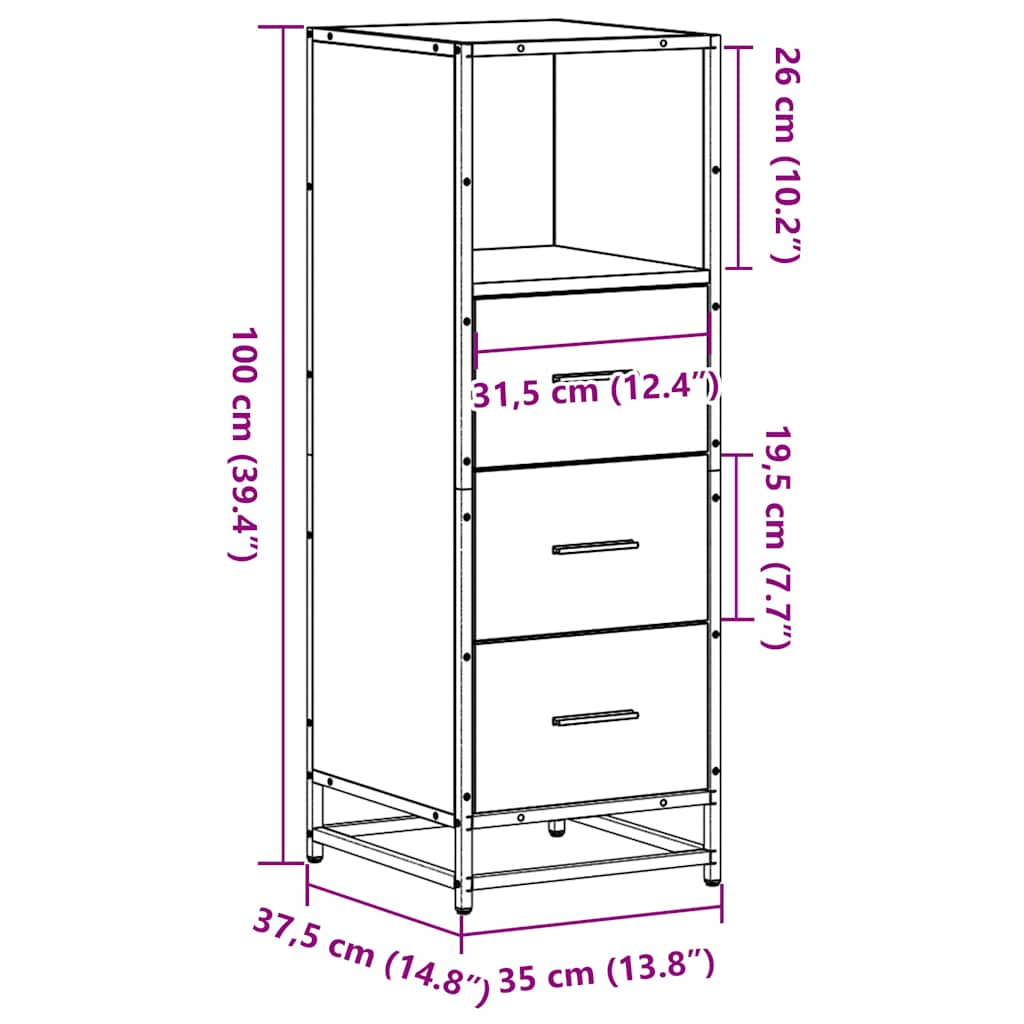 vidaXL Bathroom Cabinet Smoked Oak 35x37.5x100 cm Engineered Wood