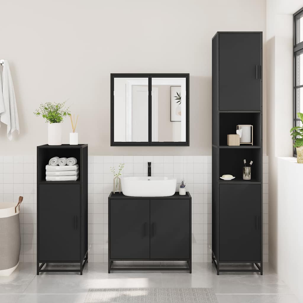 vidaXL Bathroom Mirror Cabinet Black 65x20x60 cm Engineered Wood