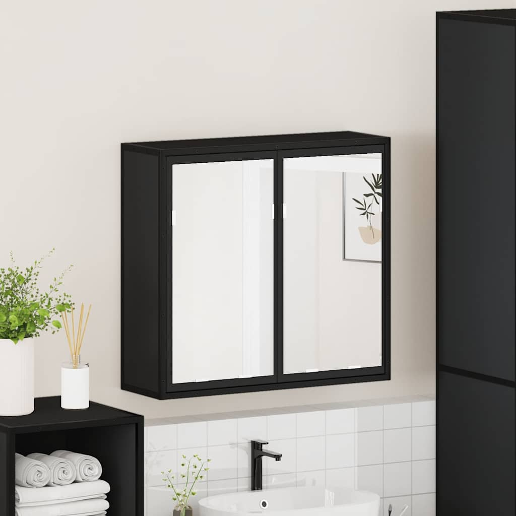 vidaXL Bathroom Mirror Cabinet Black 65x20x60 cm Engineered Wood