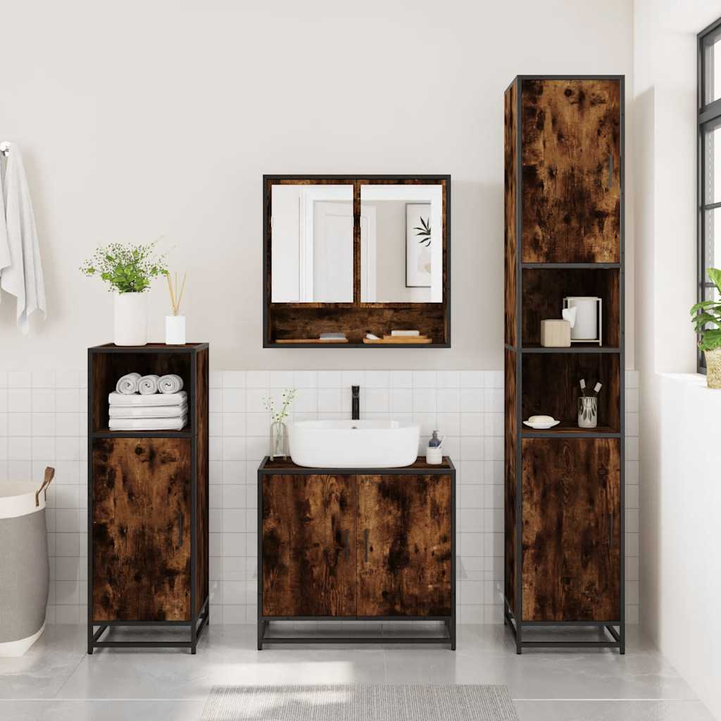 vidaXL Bathroom Mirror Cabinet Smoked Oak 65x20x60 cm Engineered Wood