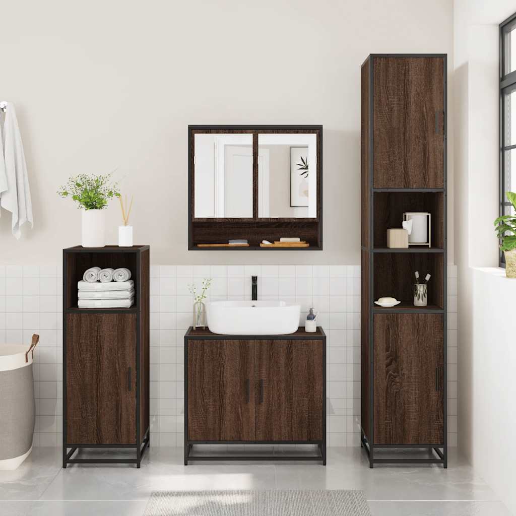 vidaXL Bathroom Mirror Cabinet Brown Oak 65x20x60 cm Engineered Wood