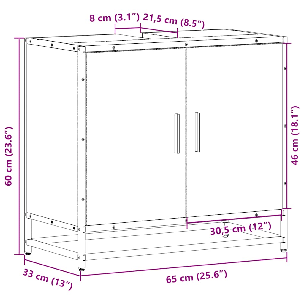 vidaXL Bathroom Sink Cabinet Black 65x33x60 cm Engineered Wood