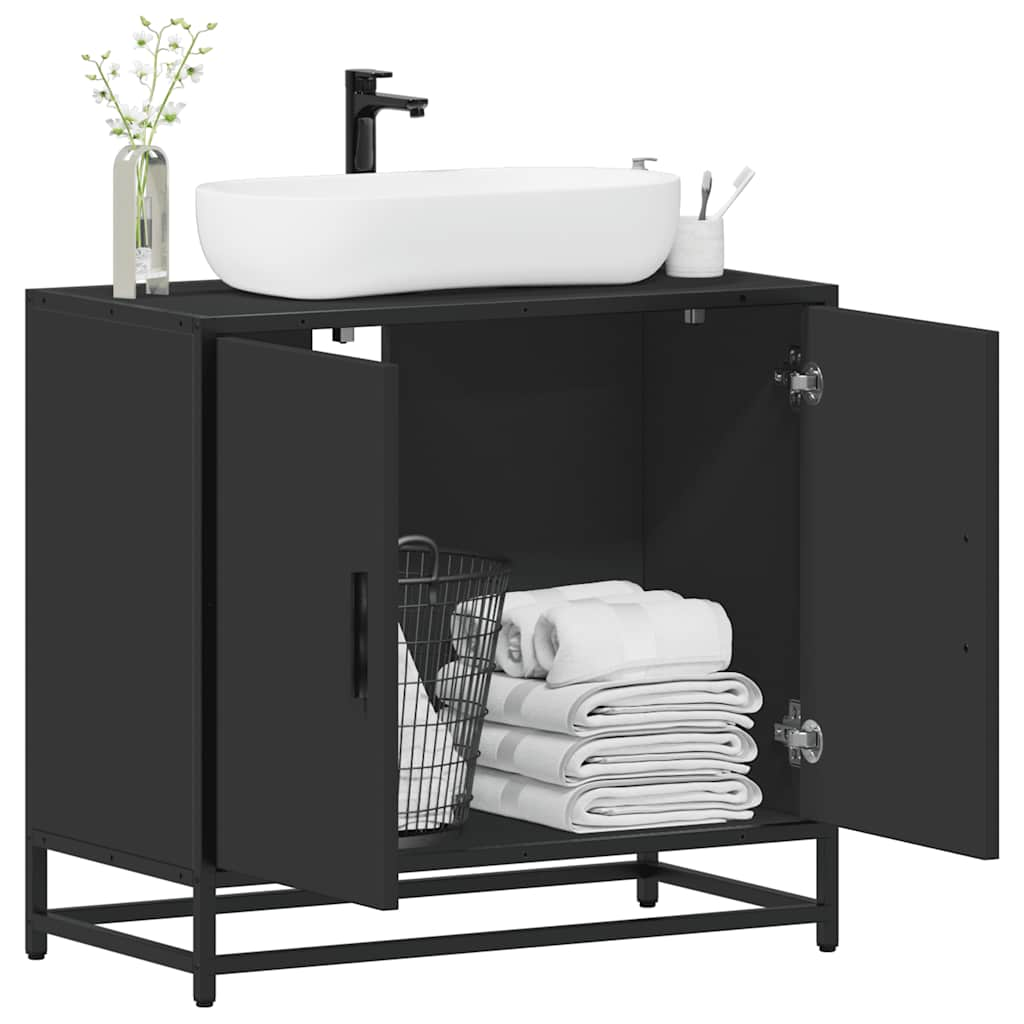 vidaXL Bathroom Sink Cabinet Black 65x33x60 cm Engineered Wood