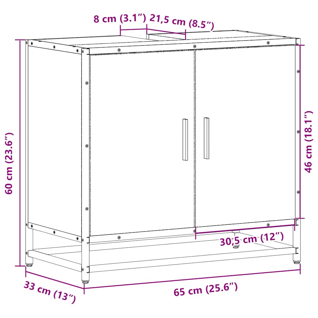 vidaXL Bathroom Sink Cabinet Sonoma Oak 65x33x60 cm Engineered Wood