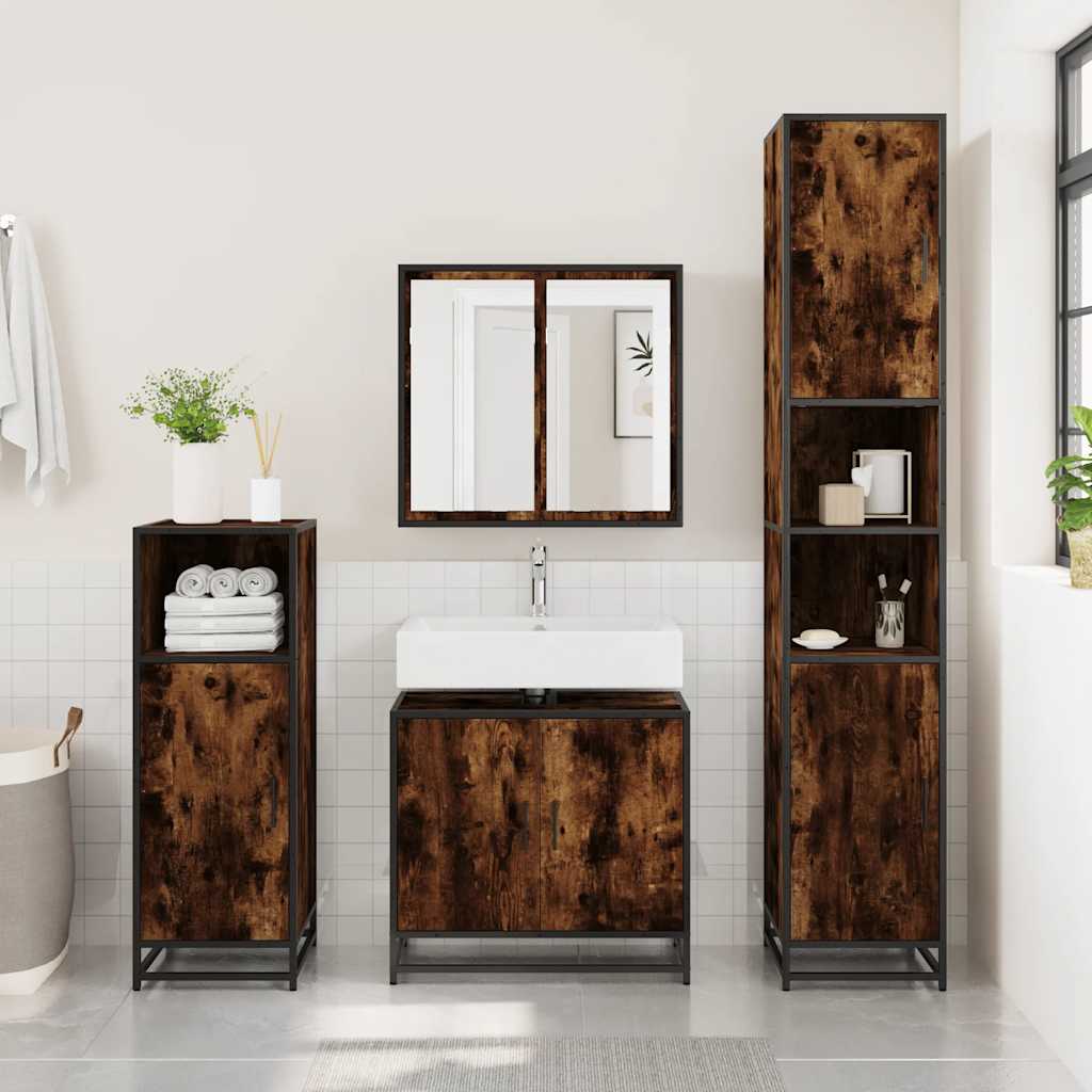 Bathroom Sink Cabinet Smoked Oak 65x33x60 cm Engineered Wood