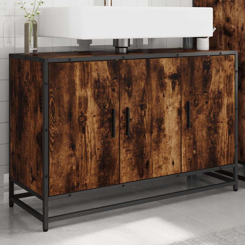 Bathroom Sink Cabinet Smoked Oak 90x33x60 cm Engineered Wood