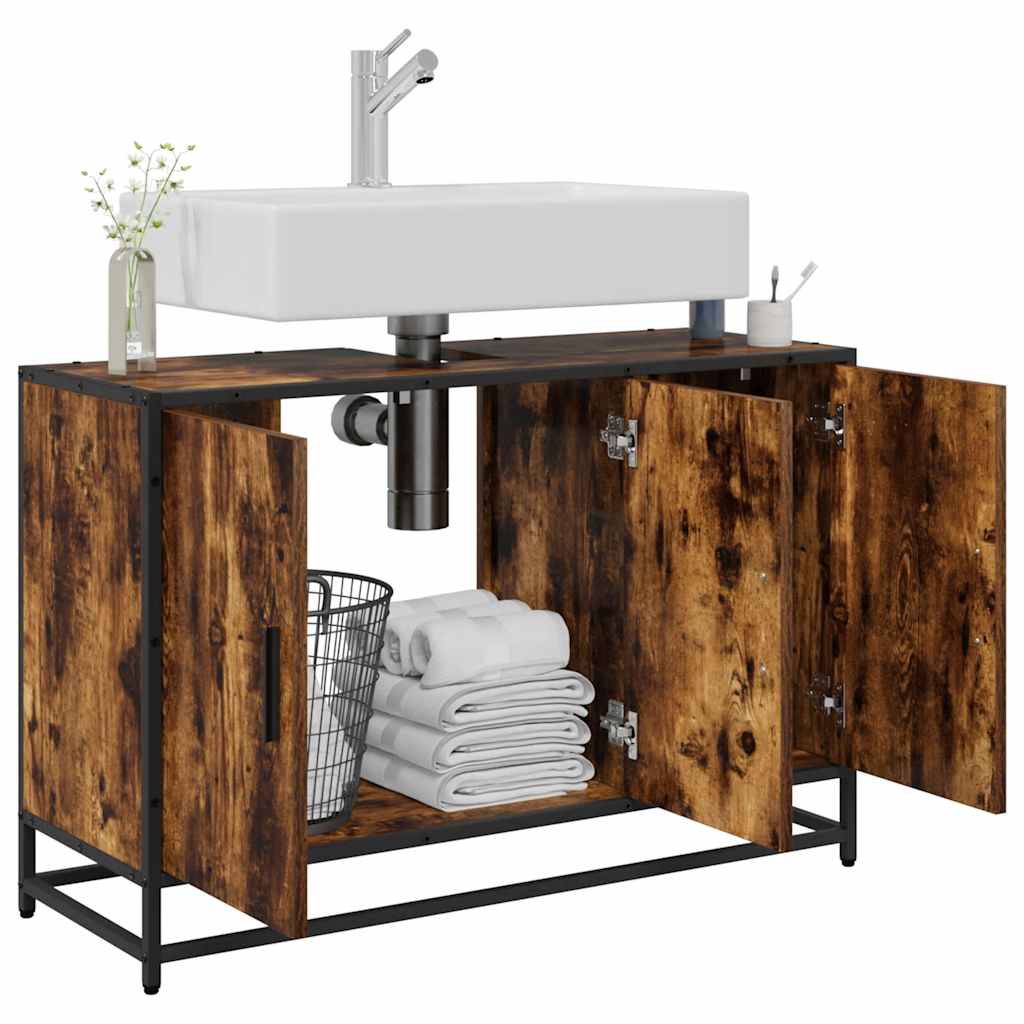 Bathroom Sink Cabinet Smoked Oak 90x33x60 cm Engineered Wood