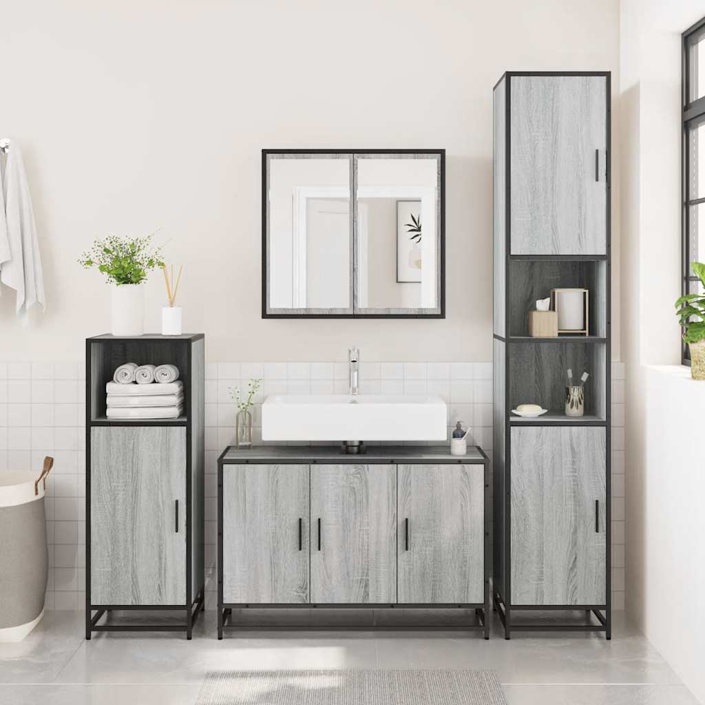 Bathroom Sink Cabinet Grey Sonoma 90x33x60 cm Engineered Wood