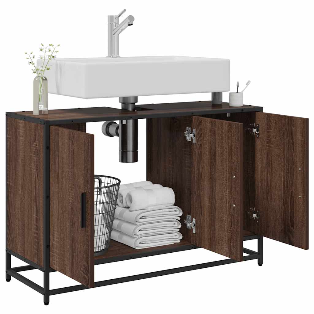 Bathroom Sink Cabinet Brown Oak 90x33x60 cm Engineered Wood