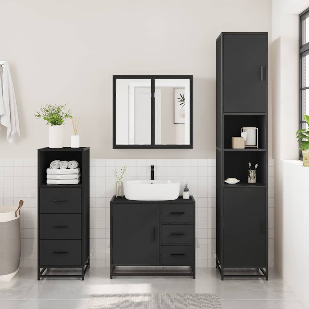 vidaXL Bathroom Sink Cabinet Black 65x33x60 cm Engineered Wood